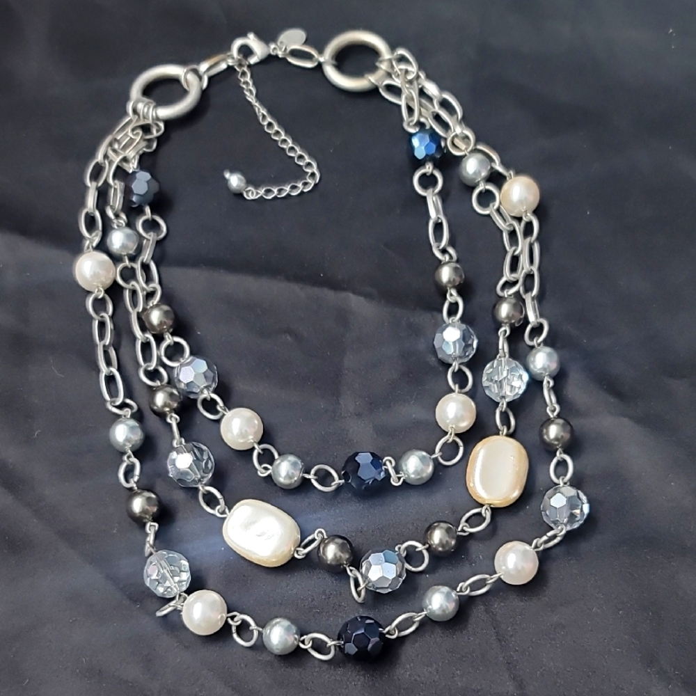 Lia Sophia Elegant Silver and Pearl Multi-Strand Necklace